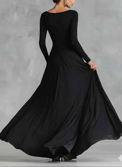 Ruxley Black Crepe Maxi Dress - Boat Neck & Pleated Floor-Length