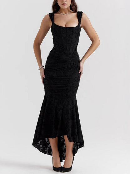 Ruxley Black Floral Maxi Dress - Bell Sleeve & Rose Print Fit