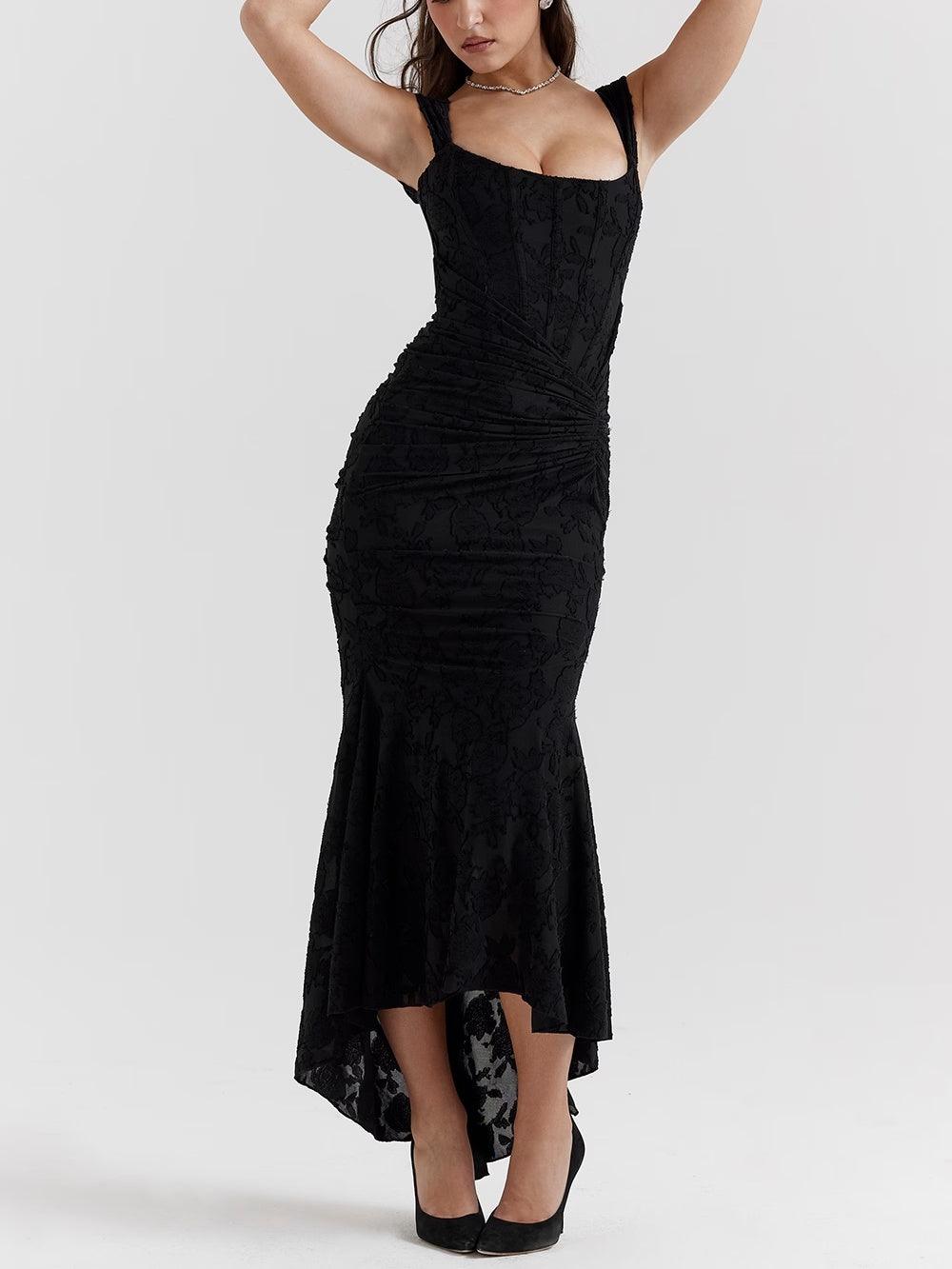 Ruxley Black Floral Maxi Dress - Bell Sleeve & Rose Print Fit