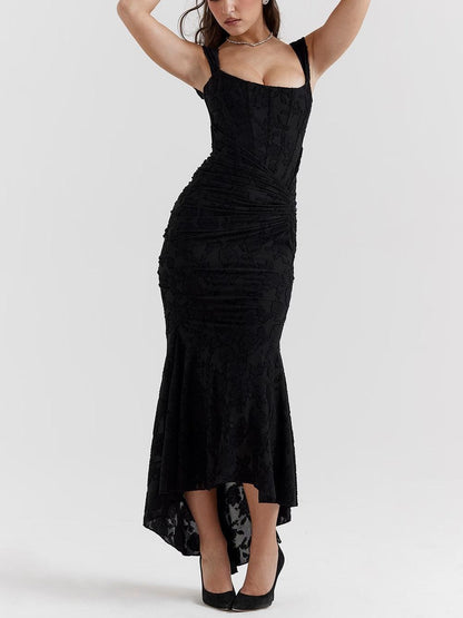 Ruxley Black Floral Maxi Dress - Bell Sleeve & Rose Print Fit