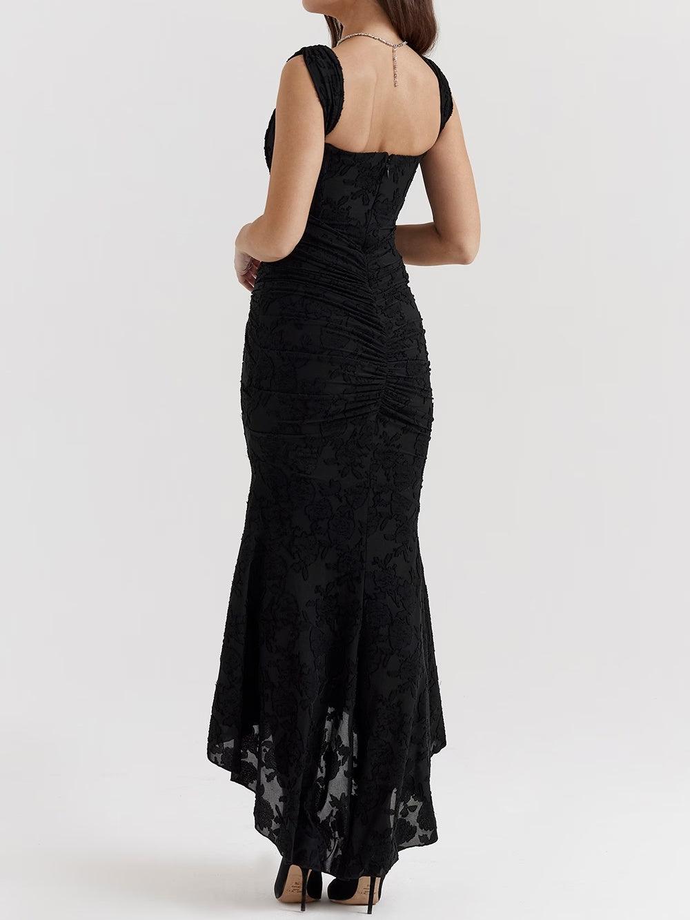 Ruxley Black Floral Maxi Dress - Bell Sleeve & Rose Print Fit