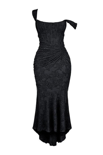 Ruxley Black Floral Maxi Dress - Bell Sleeve & Rose Print Fit