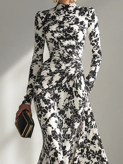 Ruxley Black & White Patterned Maxi Dress - Stretch Wrap Fit