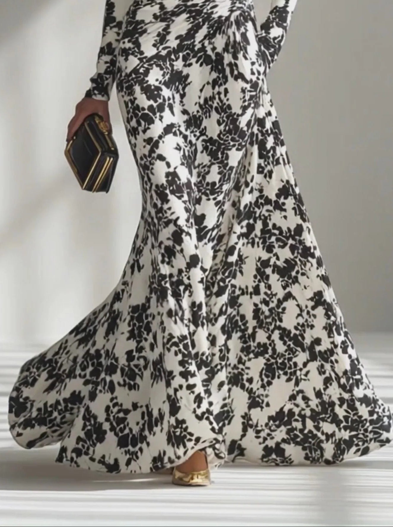 Ruxley Black & White Patterned Maxi Dress - Stretch Wrap Fit